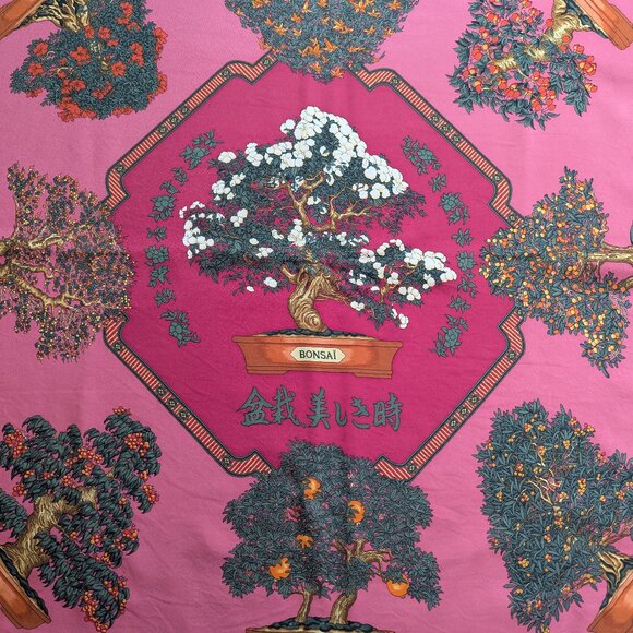 HERMES Vintage Bonsai Pink 90 cm Silk Square Scarf 1991 with Box RARE - Picture 7 of 16